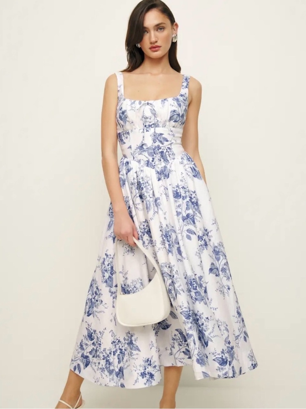 NWOT Reformation Balia Linen Dress Lupine Blue Floral Print - Picture 1 of 14